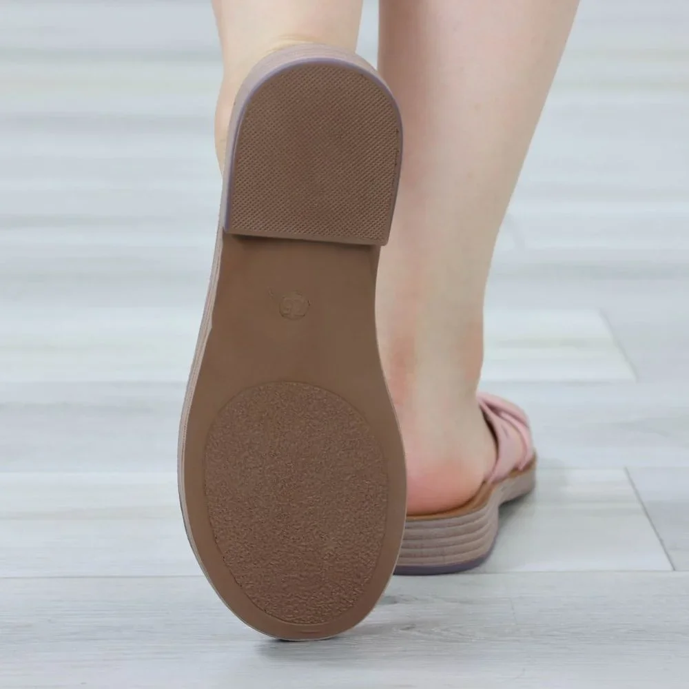 Pink Flat Slip On Sliders Sandal Strappy Trendy Comfort Lightweight - Picture 8 of 11